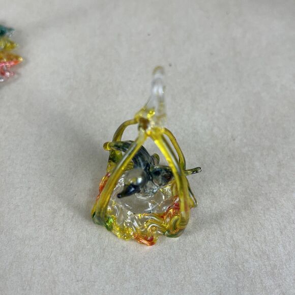 Vintage Mini Spun Blown Glass Bird In Cage Overhang w/Stand 6” Art Decor Display - Picture 5 of 12